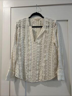 Rebecca Taylor V-Neck Lacy Blouse, Size 6